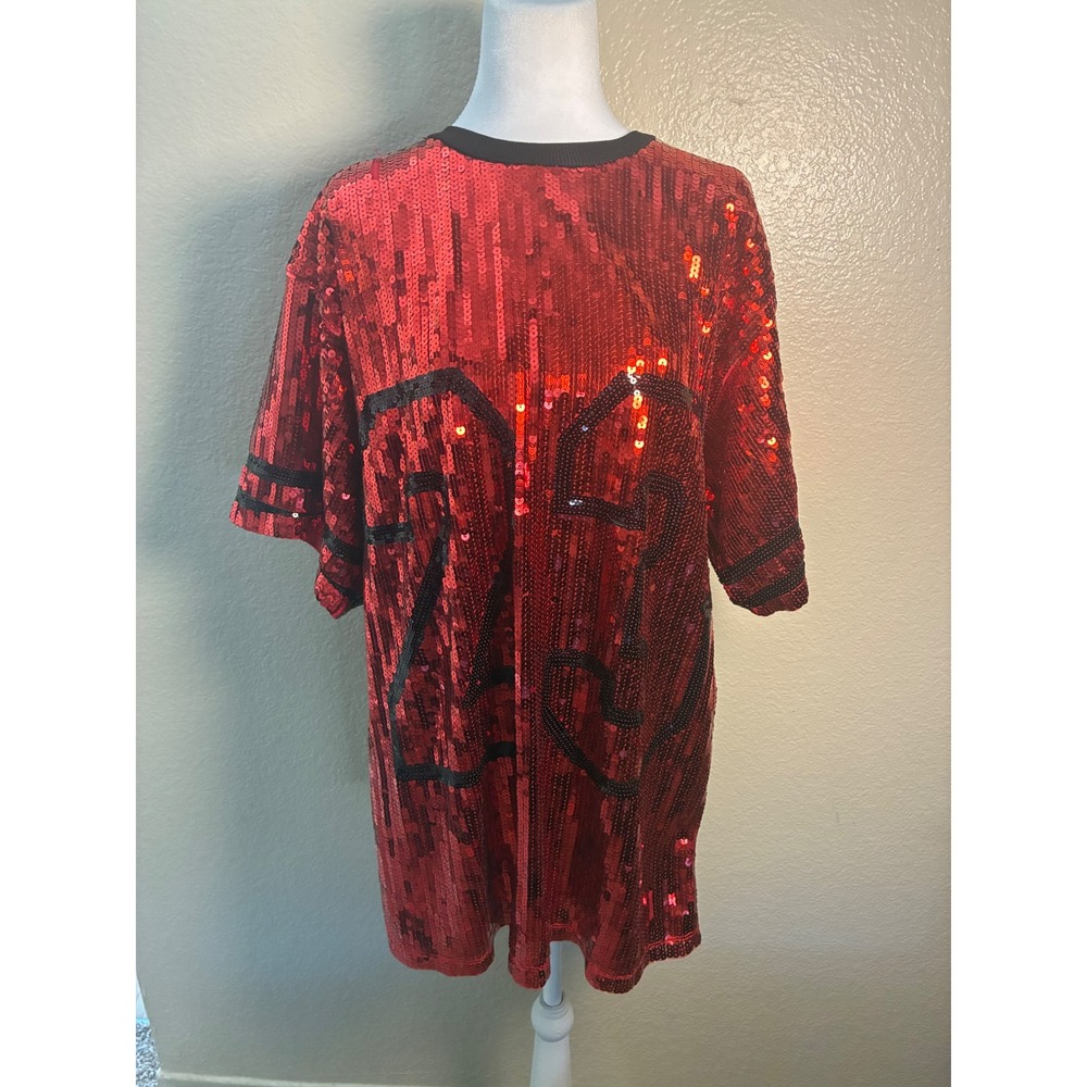 Heart & Heels Red Sequin Jersey Top 23 Graphic Oversized Shirt Womens SM